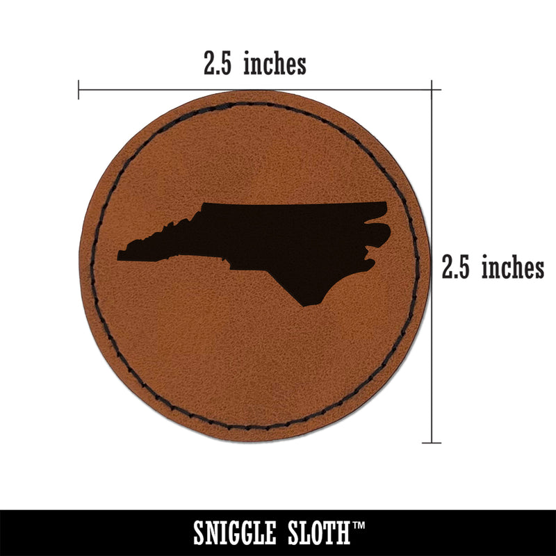 North Carolina State Silhouette Round Iron-On Engraved Faux Leather Patch Applique - 2.5"