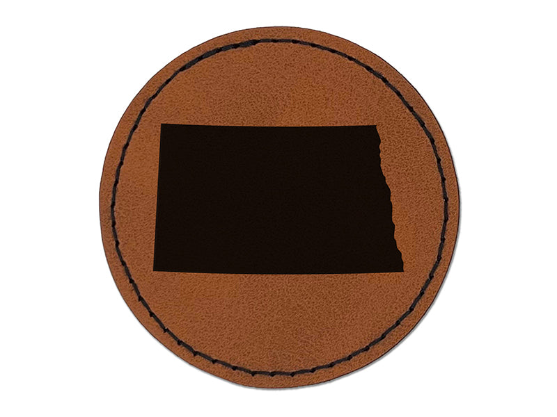 North Dakota State Silhouette Round Iron-On Engraved Faux Leather Patch Applique - 2.5"