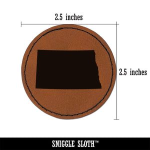 North Dakota State Silhouette Round Iron-On Engraved Faux Leather Patch Applique - 2.5"