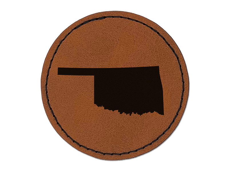 Oklahoma State Silhouette Round Iron-On Engraved Faux Leather Patch Applique - 2.5"