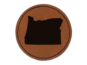 Oregon State Silhouette Round Iron-On Engraved Faux Leather Patch Applique - 2.5"