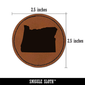 Oregon State Silhouette Round Iron-On Engraved Faux Leather Patch Applique - 2.5"