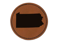 Pennsylvania State Silhouette Round Iron-On Engraved Faux Leather Patch Applique - 2.5"