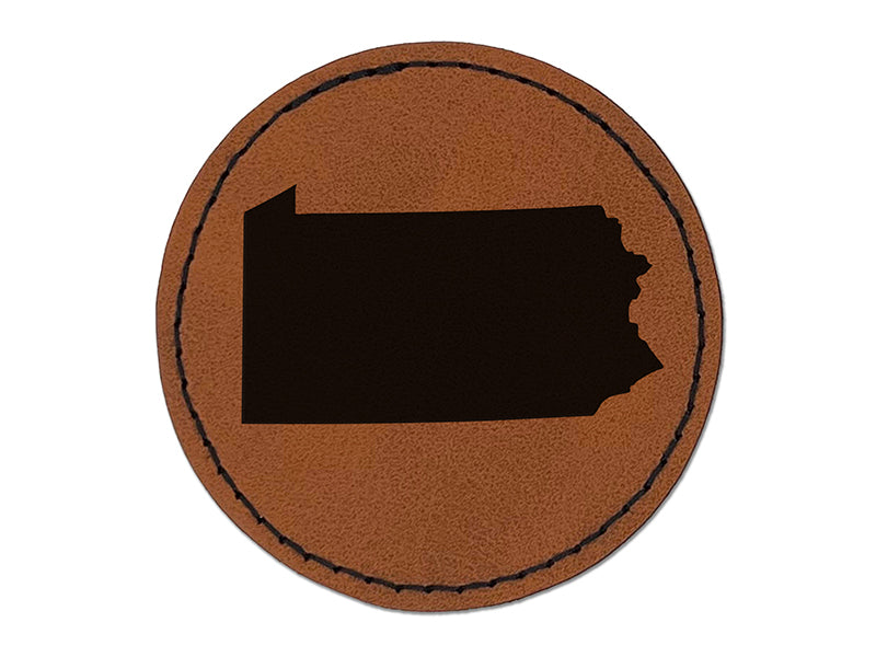 Pennsylvania State Silhouette Round Iron-On Engraved Faux Leather Patch Applique - 2.5"