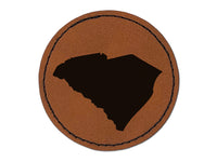 South Carolina State Silhouette Round Iron-On Engraved Faux Leather Patch Applique - 2.5"