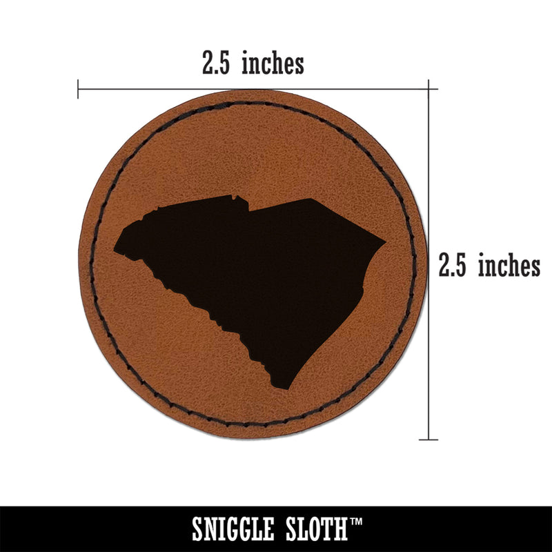 South Carolina State Silhouette Round Iron-On Engraved Faux Leather Patch Applique - 2.5"