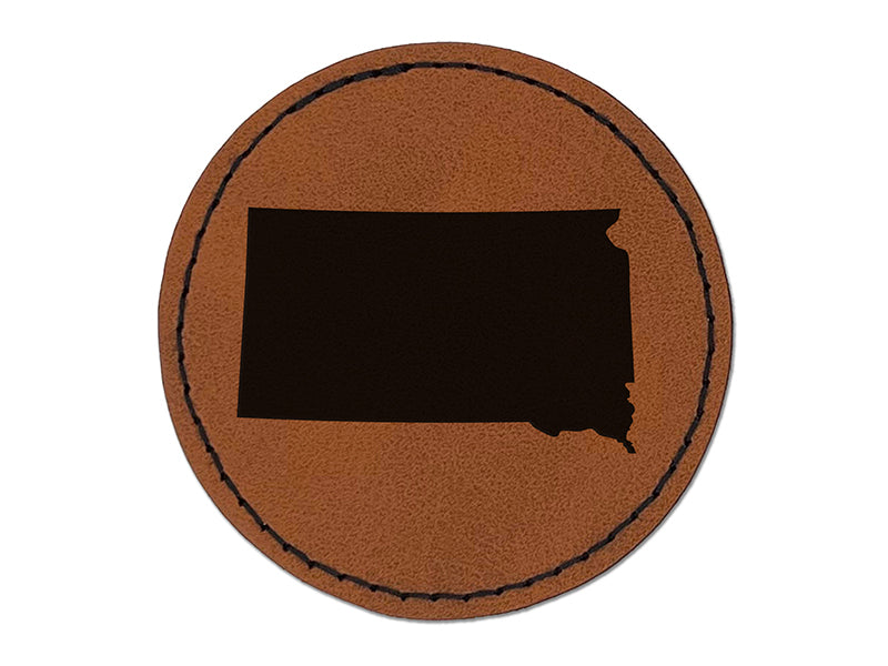 South Dakota State Silhouette Round Iron-On Engraved Faux Leather Patch Applique - 2.5"