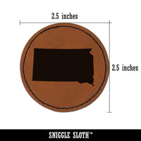 South Dakota State Silhouette Round Iron-On Engraved Faux Leather Patch Applique - 2.5"