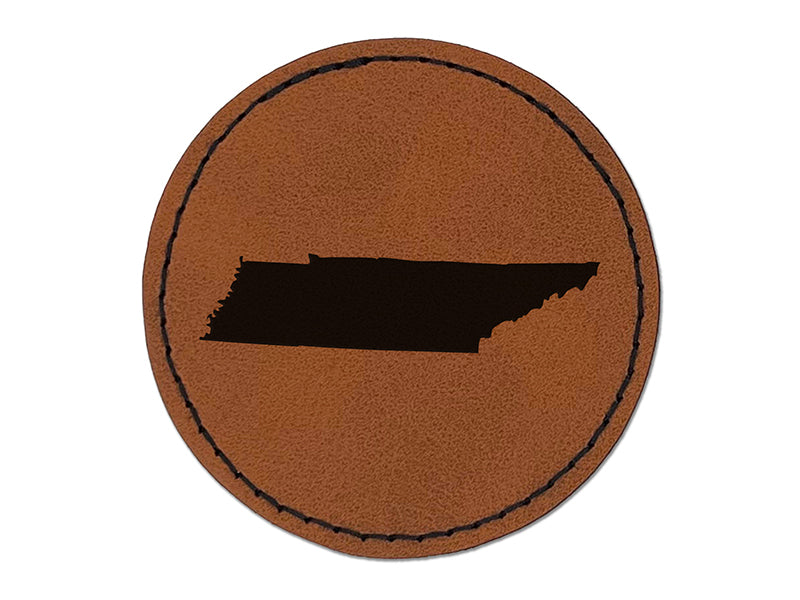 Tennessee State Silhouette Round Iron-On Engraved Faux Leather Patch Applique - 2.5"