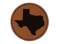 Texas State Silhouette Round Iron-On Engraved Faux Leather Patch Applique - 2.5"