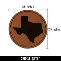 Texas State Silhouette Round Iron-On Engraved Faux Leather Patch Applique - 2.5"