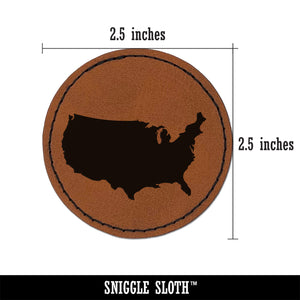 USA United States America Country Silhouette Round Iron-On Engraved Faux Leather Patch Applique - 2.5"