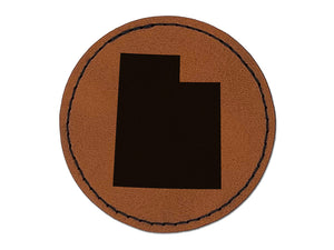 Utah State Silhouette Round Iron-On Engraved Faux Leather Patch Applique - 2.5"