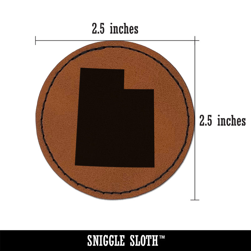 Utah State Silhouette Round Iron-On Engraved Faux Leather Patch Applique - 2.5"