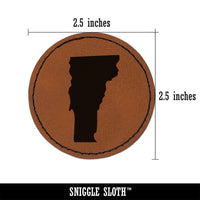 Vermont State Silhouette Round Iron-On Engraved Faux Leather Patch Applique - 2.5"