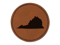 Virginia State Silhouette Round Iron-On Engraved Faux Leather Patch Applique - 2.5"