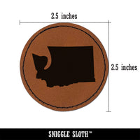 Washington State Silhouette Round Iron-On Engraved Faux Leather Patch Applique - 2.5"