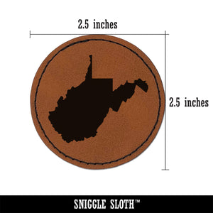 West Virginia State Silhouette Round Iron-On Engraved Faux Leather Patch Applique - 2.5"