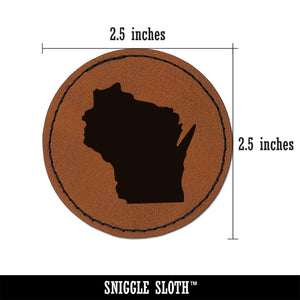 Wisconsin State Silhouette Round Iron-On Engraved Faux Leather Patch Applique - 2.5"