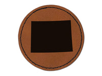 Wyoming State Silhouette Round Iron-On Engraved Faux Leather Patch Applique - 2.5"