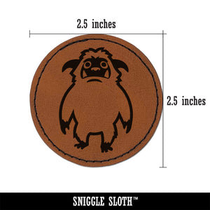Abominable Snowman Yeti Monster Round Iron-On Engraved Faux Leather Patch Applique - 2.5"