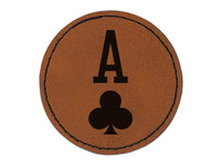Ace of Clubs Card Suit Round Iron-On Engraved Faux Leather Patch Applique - 2.5"