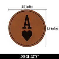 Ace of Hearts Card Suit Round Iron-On Engraved Faux Leather Patch Applique - 2.5"