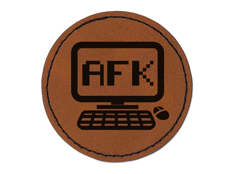 AFK Away From Keyboard Computer Round Iron-On Engraved Faux Leather Patch Applique - 2.5"