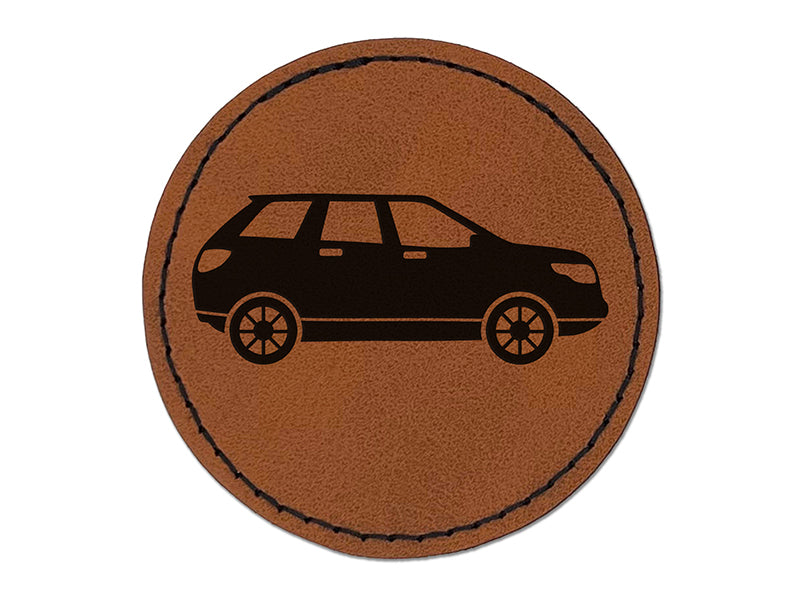 Automobile Car SUV Vehicle Round Iron-On Engraved Faux Leather Patch Applique - 2.5"