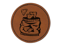 Bag of Tortilla Chips Crisps Round Iron-On Engraved Faux Leather Patch Applique - 2.5"