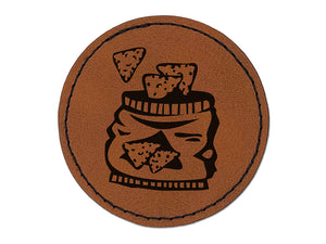 Bag of Tortilla Chips Crisps Round Iron-On Engraved Faux Leather Patch Applique - 2.5"