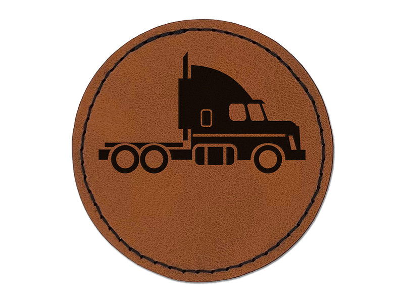 Big Rig Mac Semi Truck Round Iron-On Engraved Faux Leather Patch Applique - 2.5"