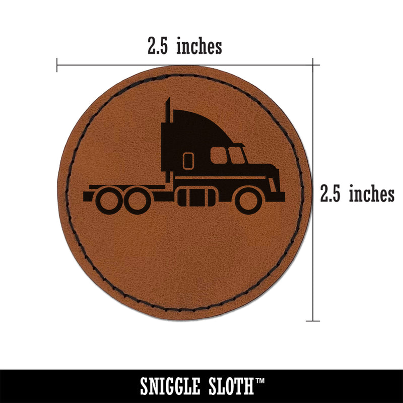 Big Rig Mac Semi Truck Round Iron-On Engraved Faux Leather Patch Applique - 2.5"