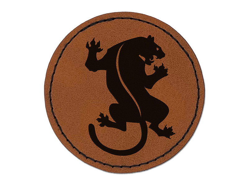 Black Panther Round Iron-On Engraved Faux Leather Patch Applique - 2.5"