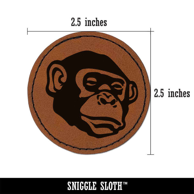Bonobo Chimpanzee Ape Face Round Iron-On Engraved Faux Leather Patch Applique - 2.5"