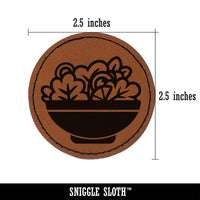 Bowl of Salad with Lettuce Tomato and Onion Round Iron-On Engraved Faux Leather Patch Applique - 2.5"