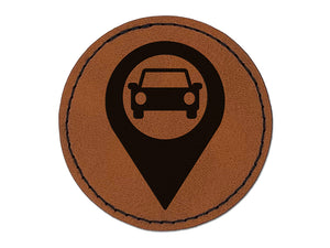 Car Parking Map Location Icon Round Iron-On Engraved Faux Leather Patch Applique - 2.5"