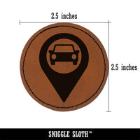 Car Parking Map Location Icon Round Iron-On Engraved Faux Leather Patch Applique - 2.5"