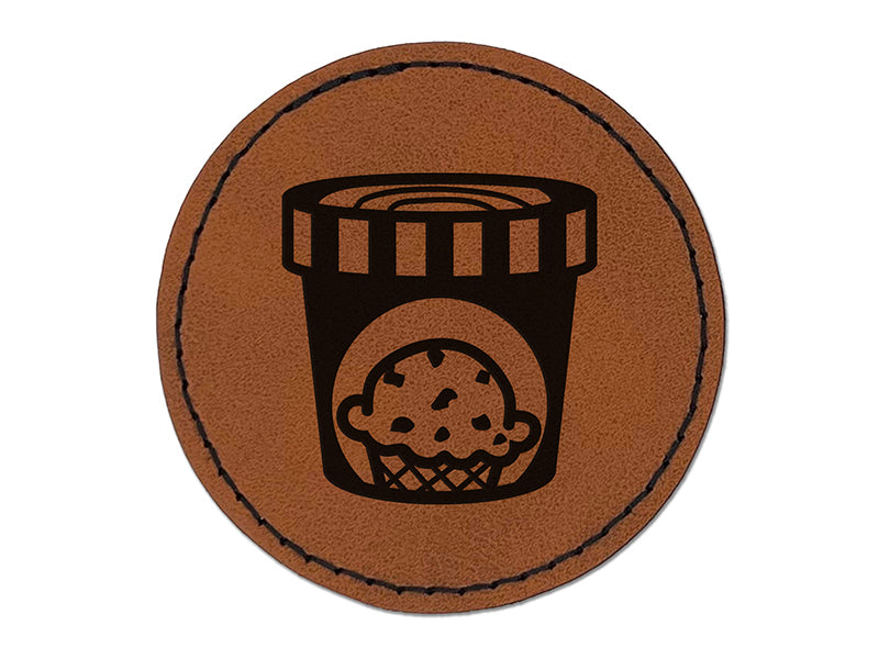 Carton Pint Gallon of Ice Cream Dessert Round Iron-On Engraved Faux Leather Patch Applique - 2.5"