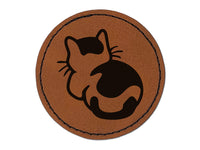 Cat Backside Round Iron-On Engraved Faux Leather Patch Applique - 2.5"