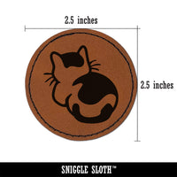 Cat Backside Round Iron-On Engraved Faux Leather Patch Applique - 2.5"