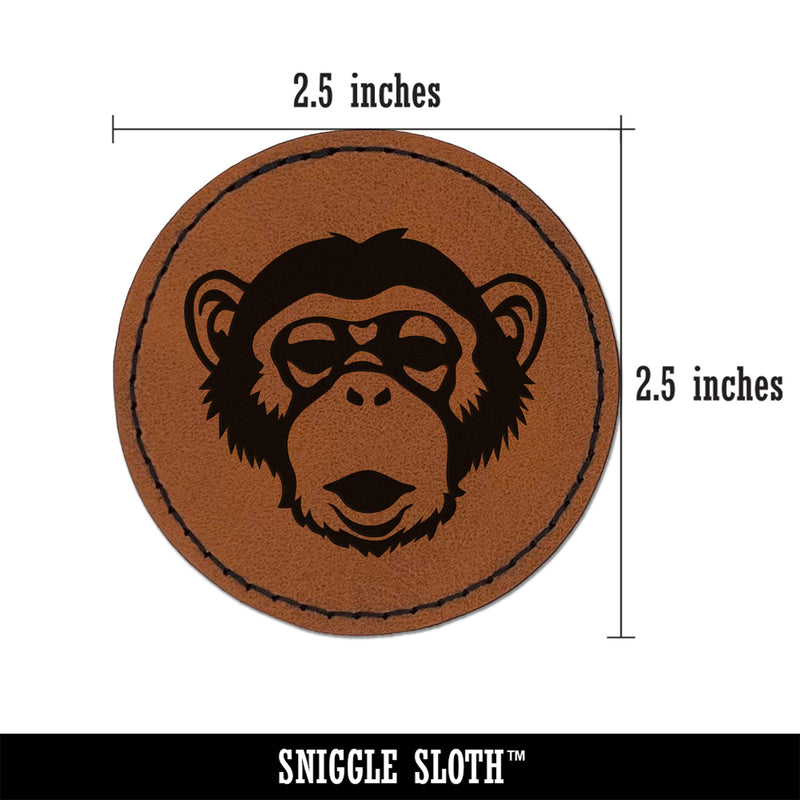 Chimpanzee Primate Ape Round Iron-On Engraved Faux Leather Patch Applique - 2.5"