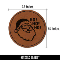 Christmas Santa Claus Saying Ho Ho Ho Round Iron-On Engraved Faux Leather Patch Applique - 2.5"