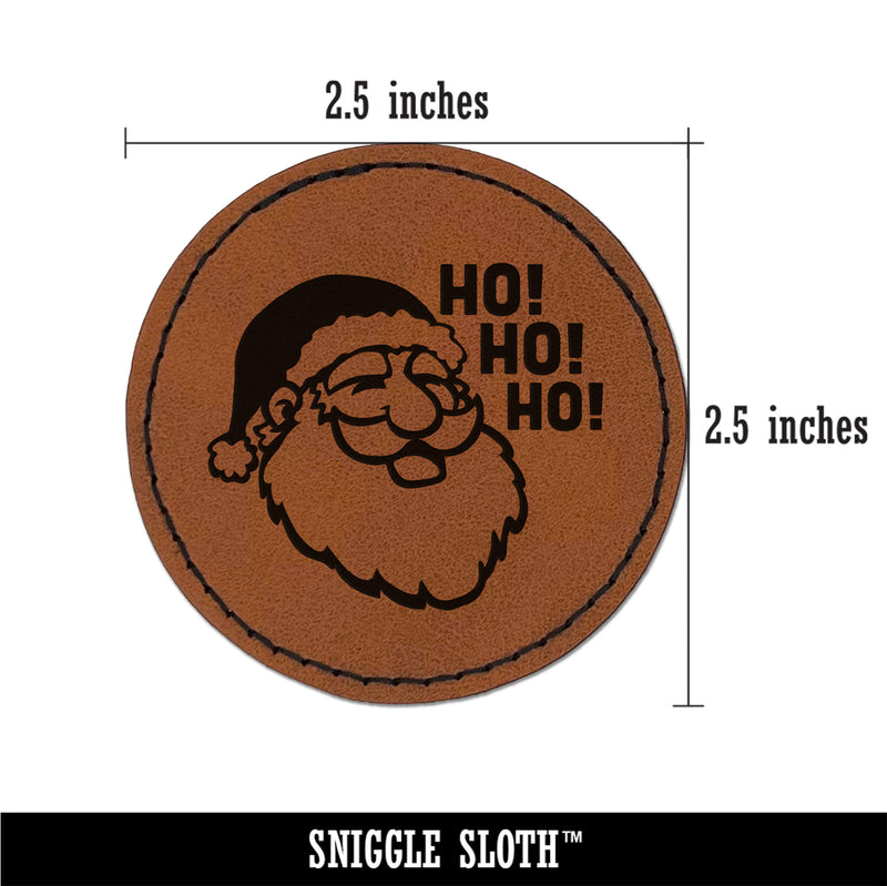 Christmas Santa Claus Saying Ho Ho Ho Round Iron-On Engraved Faux Leather Patch Applique - 2.5"