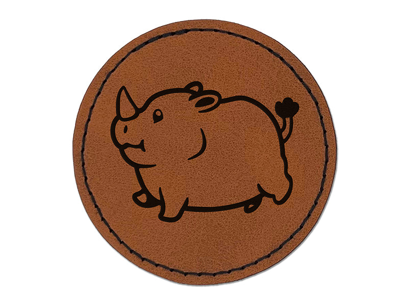 Chubby Round Rhino Round Iron-On Engraved Faux Leather Patch Applique - 2.5"