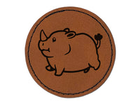 Chubby Round Rhino Round Iron-On Engraved Faux Leather Patch Applique - 2.5"