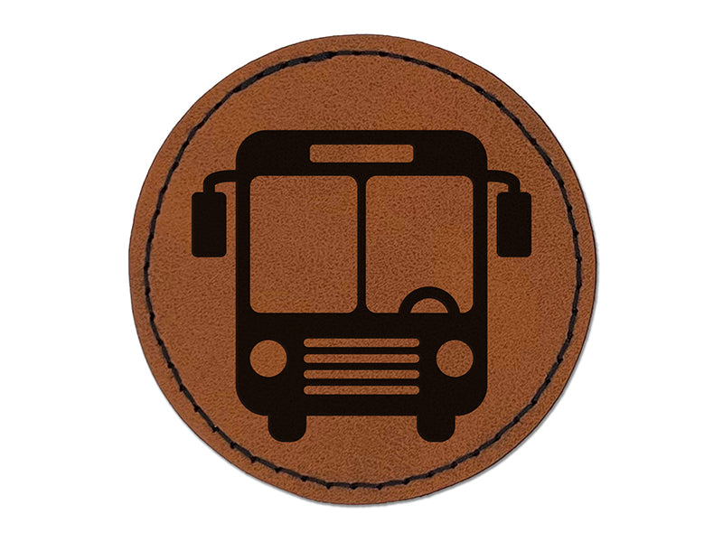 City Bus Stop Public Transportation icon Round Iron-On Engraved Faux Leather Patch Applique - 2.5"