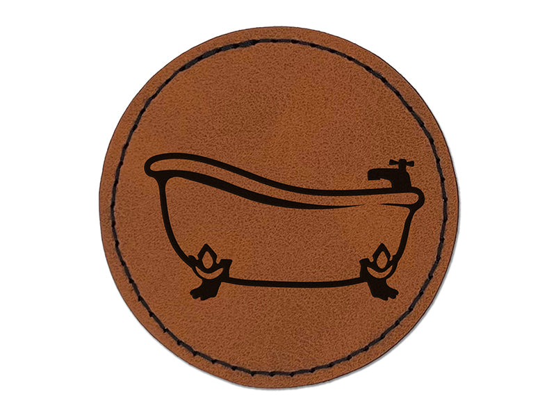 Clawfoot Bathtub for Bathing Round Iron-On Engraved Faux Leather Patch Applique - 2.5"