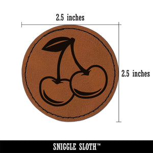 Couple of Shiny Cherry Fruits Cherries Round Iron-On Engraved Faux Leather Patch Applique - 2.5"
