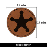 Cowboy Sheriff Badge Star Round Iron-On Engraved Faux Leather Patch Applique - 2.5"